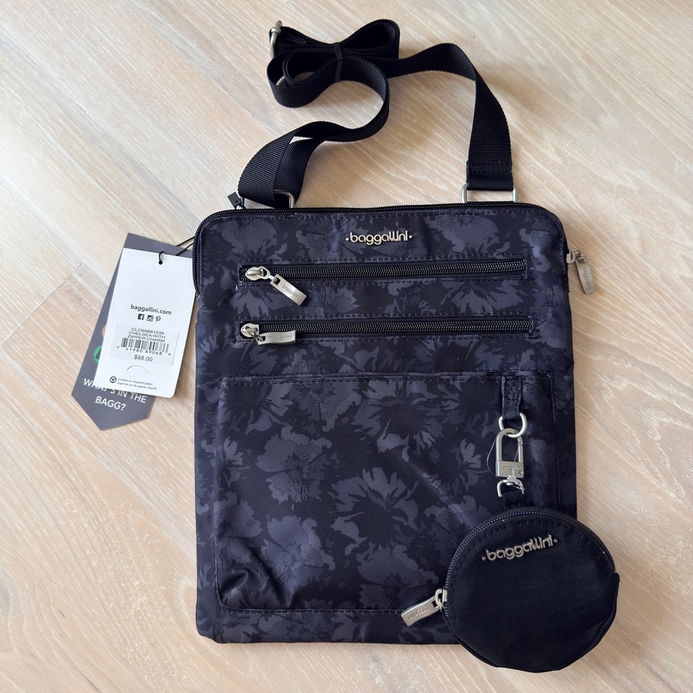 Baggallini Chelsea Crossbody Bag w/ Zipper Charm - Midnight Garden